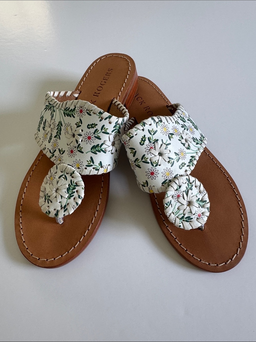 Jack Rogers White Floral Braided Thong Sandals